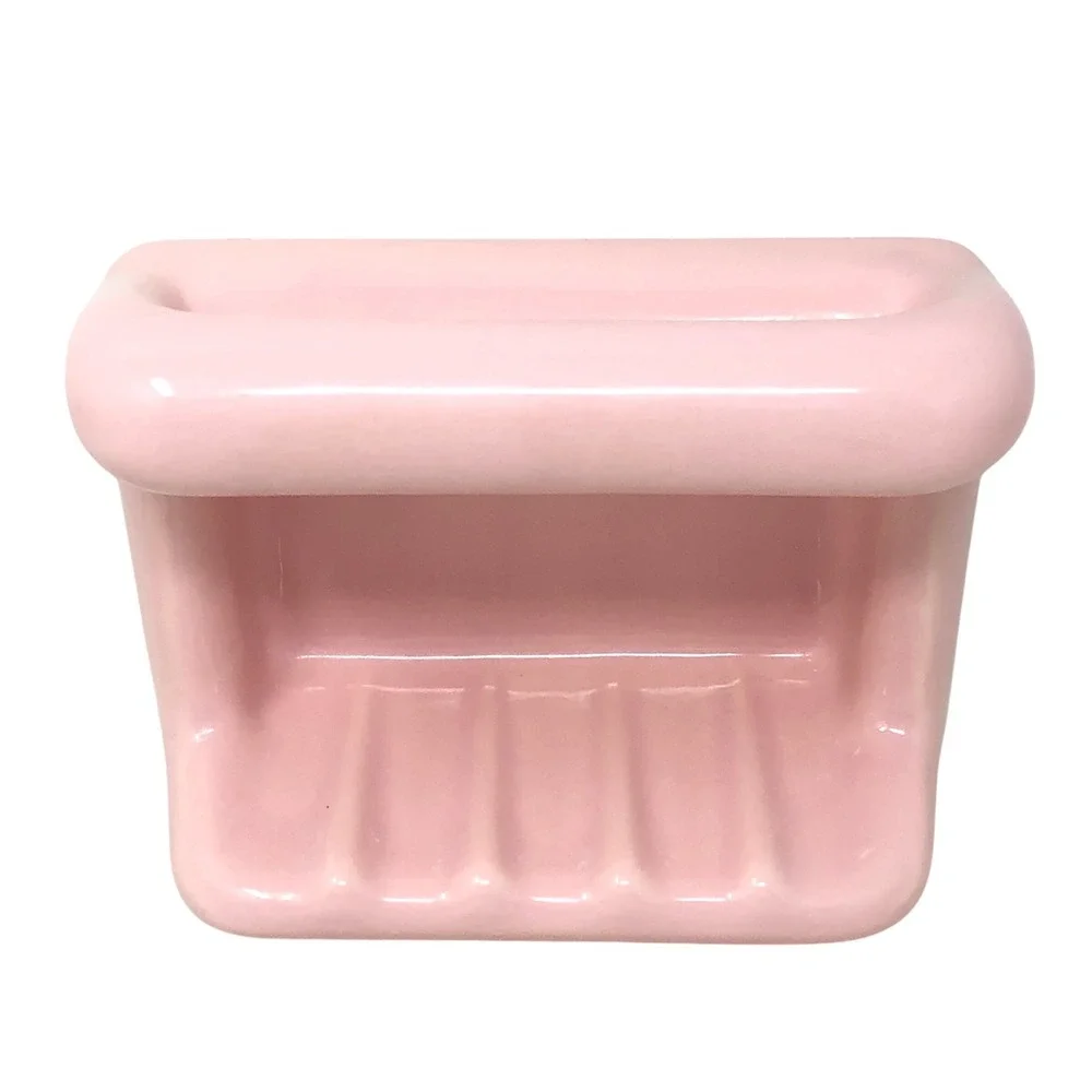 Vintage Mamie Pink Ceramic Wall Tile Soap Dish Cloth Bar Mid Century Retro MCM